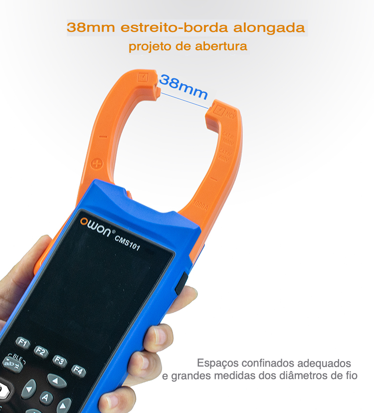 Abertura de 38mm do Alicate OWON CMS101